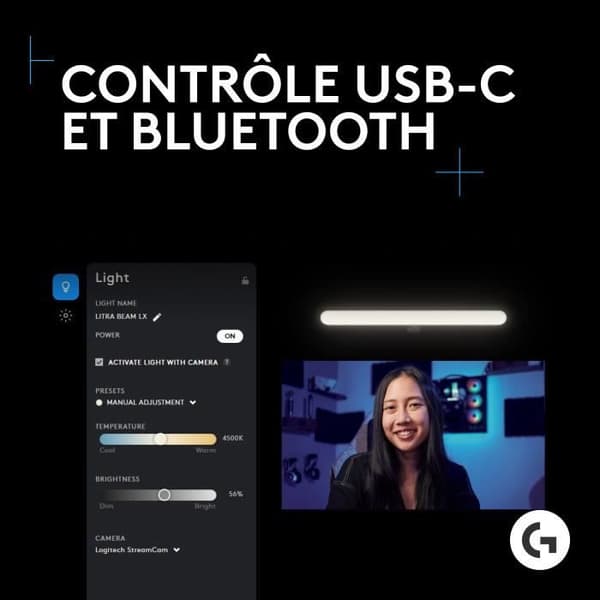 Ringljus Logitech G Litra Beam LX dubbel premium RGB LED streaming accentljus med TrueSoft, LIGHTSYNC, Bluetooth