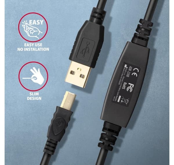 AXAGON, USB Type A - USB Type B, USB-toistinkaapeli, 20 m, ADR-220B