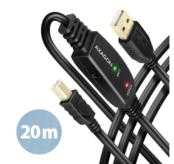AXAGON, USB Type A - USB Type B, USB-toistinkaapeli, 20 m, ADR-220B