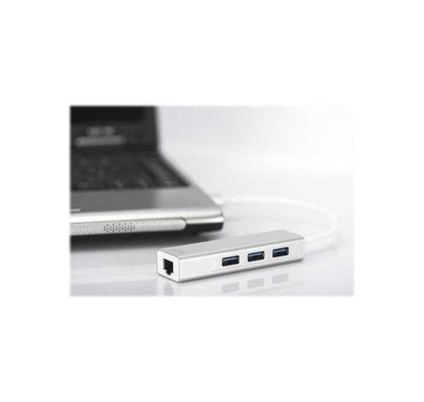 Digitus, USB Hub, 3-ports USB Hub och Gigabit LAN-adapter, DA-70250-1