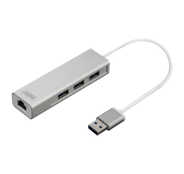 Digitus, USB Hub, 3-ports USB Hub och Gigabit LAN-adapter, DA-70250-1