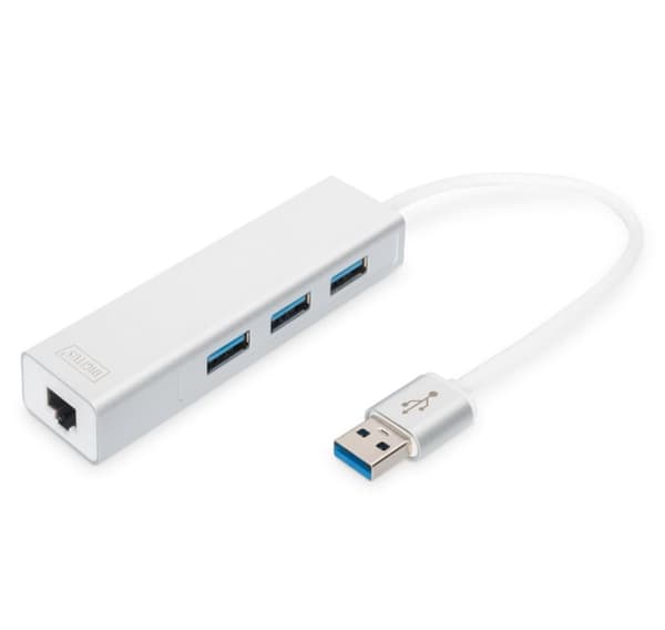 Digitus, USB Hub, 3-ports USB Hub och Gigabit LAN-adapter, DA-70250-1