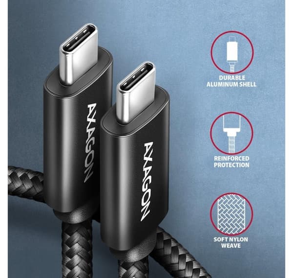 AXAGON, USB Typ C - USB Typ C, Data och laddning USB4 Gen 3x2-kabel, 1 m, BUCM3-CM15AB