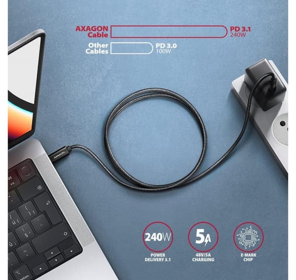 AXAGON, USB Typ C - USB Typ C, Data och laddning USB4 Gen 3x2-kabel, 1 m, BUCM3-CM15AB