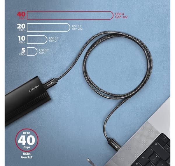 AXAGON, USB Typ C - USB Typ C, Data och laddning USB4 Gen 3x2-kabel, 1 m, BUCM3-CM15AB