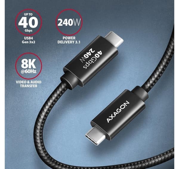 AXAGON, USB Typ C - USB Typ C, Data och laddning USB4 Gen 3x2-kabel, 1 m, BUCM3-CM15AB