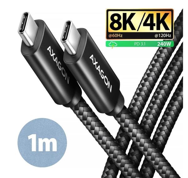 AXAGON, USB Typ C - USB Typ C, Data och laddning USB4 Gen 3x2-kabel, 1 m, BUCM3-CM15AB