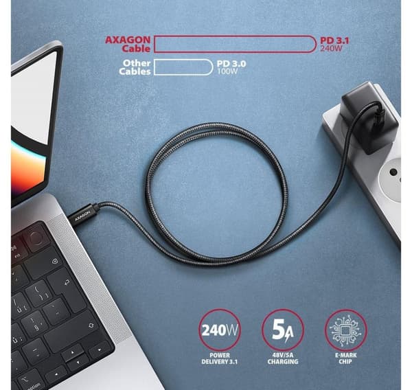 AXAGON, USB-C till USB-C, Data och laddning USB 480Mbps kabel, 2,5 m, BUCM2-CM25AB