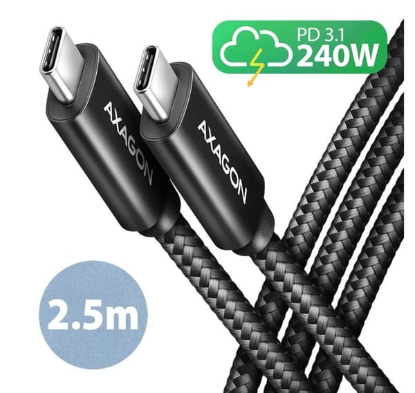 AXAGON, USB-C till USB-C, Data och laddning USB 480Mbps kabel, 2,5 m, BUCM2-CM25AB