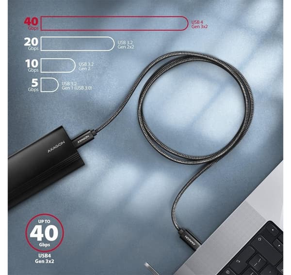 AXAGON, USB Type C - USB Type C, Data ja lataus USB4 Gen 3x2 kaapeli, 1 m, BUCM432-CM10AB