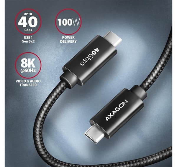 AXAGON, USB Type C - USB Type C, Data ja lataus USB4 Gen 3x2 kaapeli, 1 m, BUCM432-CM10AB