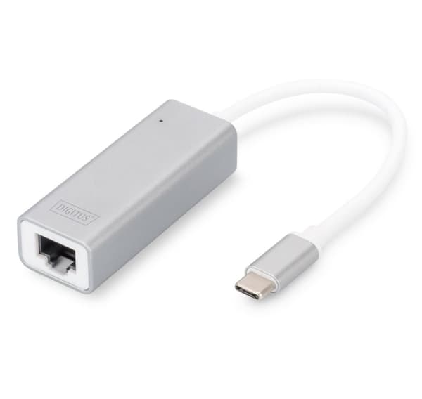 Digitus, USB Type-C til RJ45, USB Type C 3.0 Gigabit Ethernet-adapter 10/100/1000 Mbps, DN-3024 Aluminium