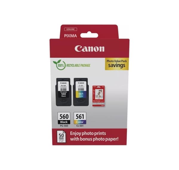 Canon, bläckpatron + fotopapper värdepaket, PG-560/CL-561