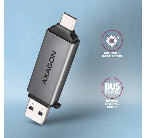 AXAGON, Mobil USB 3.2 Gen 1 MINI-kortleser med USB-C og USB-A-kontakter, CRE-DAC