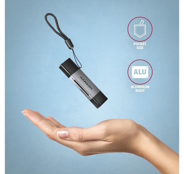 AXAGON, Mobil USB 3.2 Gen 1 MINI-kortleser med USB-C og USB-A-kontakter, CRE-DAC
