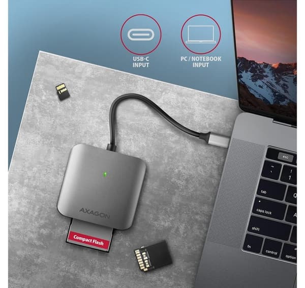 AXAGON, højhastigheds-USB-C 3.2 Gen 1-hukommelseskortlæser i aluminium, 3 slots, CRE-S3C