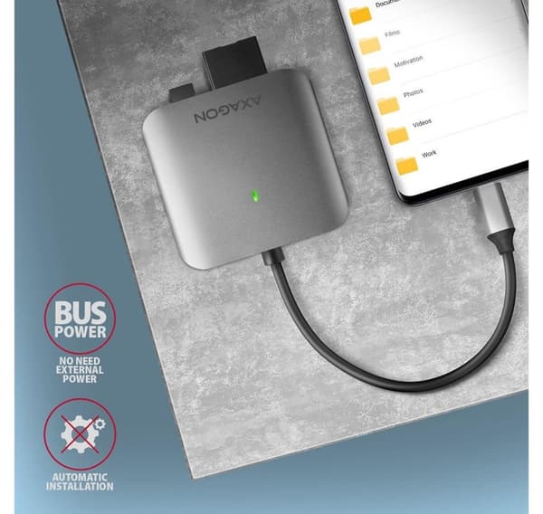 AXAGON, højhastigheds-USB-C 3.2 Gen 1-hukommelseskortlæser i aluminium, 3 slots, CRE-S3C