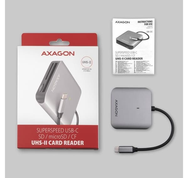AXAGON, højhastigheds-USB-C 3.2 Gen 1-hukommelseskortlæser i aluminium, 3 slots, CRE-S3C