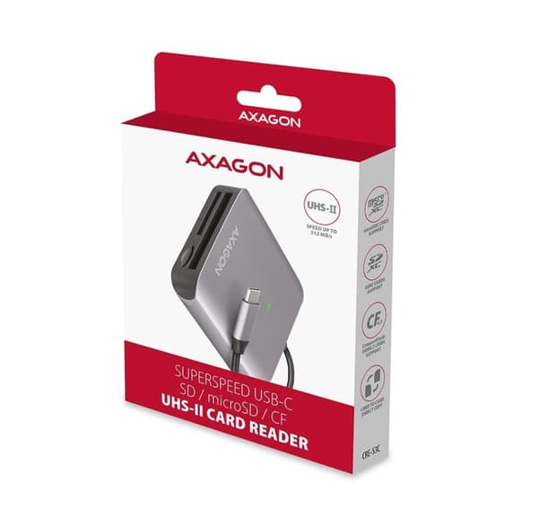 AXAGON, højhastigheds-USB-C 3.2 Gen 1-hukommelseskortlæser i aluminium, 3 slots, CRE-S3C