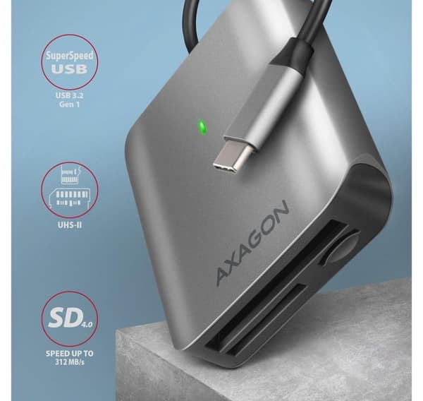 AXAGON, højhastigheds-USB-C 3.2 Gen 1-hukommelseskortlæser i aluminium, 3 slots, CRE-S3C