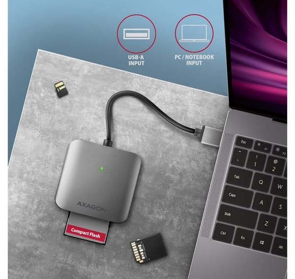 AXAGON, aluminium höghastighets USB-A 3.2 Gen 1 minneskortläsare, 3 platser, CRE-S3