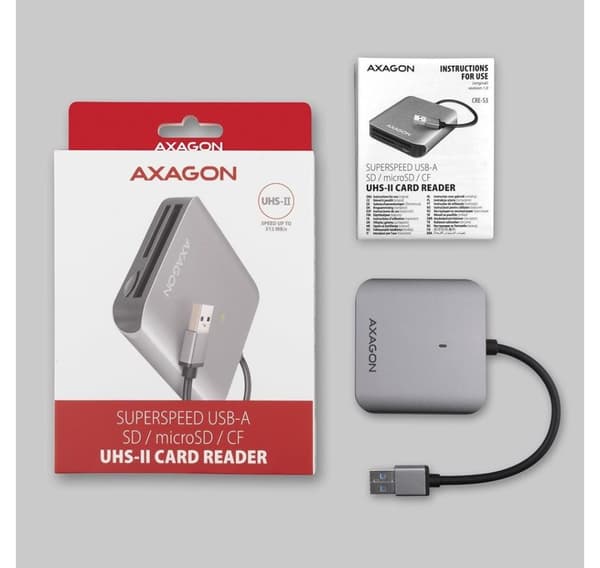AXAGON, aluminium höghastighets USB-A 3.2 Gen 1 minneskortläsare, 3 platser, CRE-S3