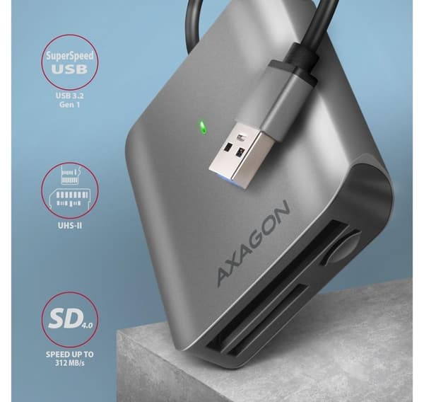 AXAGON, aluminium höghastighets USB-A 3.2 Gen 1 minneskortläsare, 3 platser, CRE-S3