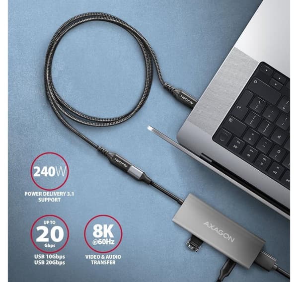AXAGON, USB Type-C - USB Type-C, USB 20 Gbps -jatkokaapeli, BUCM32-CF15AB