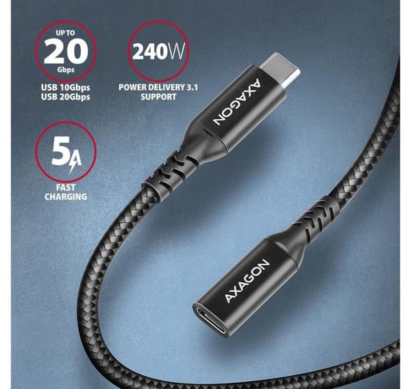 AXAGON, USB Type-C - USB Type-C, USB 20 Gbps -jatkokaapeli, BUCM32-CF15AB