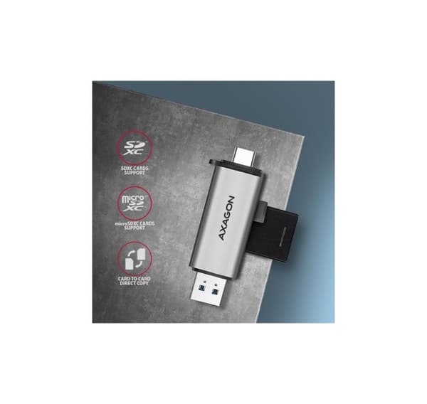 AXAGON, Mobil USB 3.2 Gen 1 kortlæser med USB-C og USB-A stik, CRE-SAC
