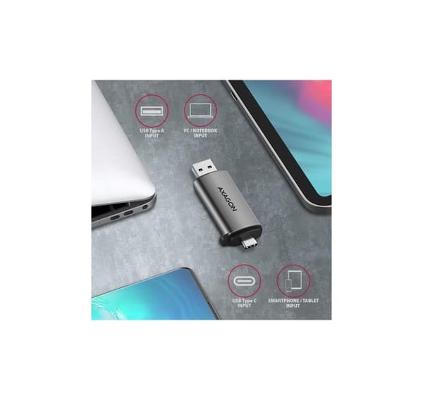 AXAGON, Mobil USB 3.2 Gen 1 kortlæser med USB-C og USB-A stik, CRE-SAC