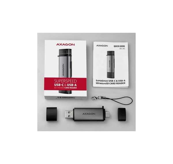 AXAGON, Mobil USB 3.2 Gen 1 kortlæser med USB-C og USB-A stik, CRE-SAC