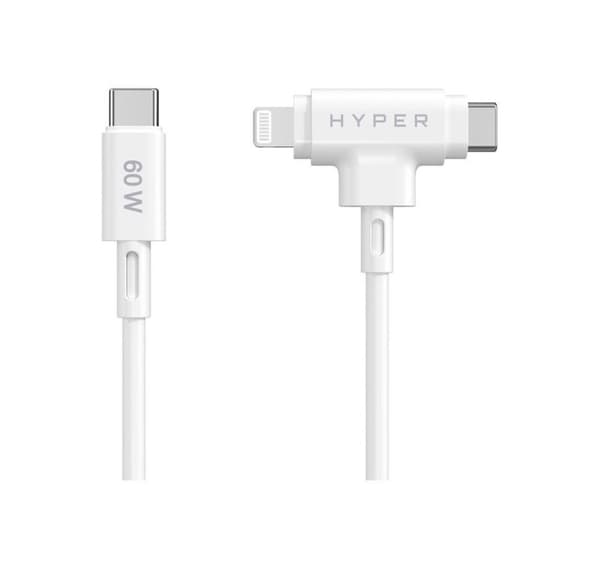 Hyper, HyperJuice Silikone USB-C til USB-C og Lightning Hybrid 60W kabel