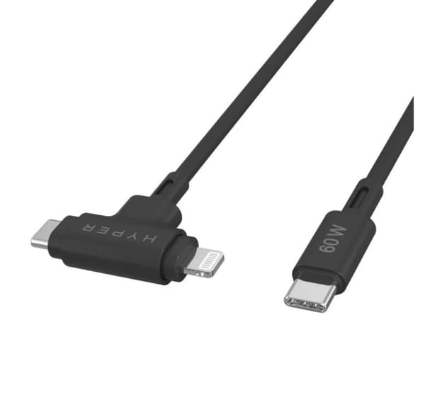 Hyper, HyperJuice Silicone USB-C - USB-C ja Lightning Hybrid 60 W -kaapeli