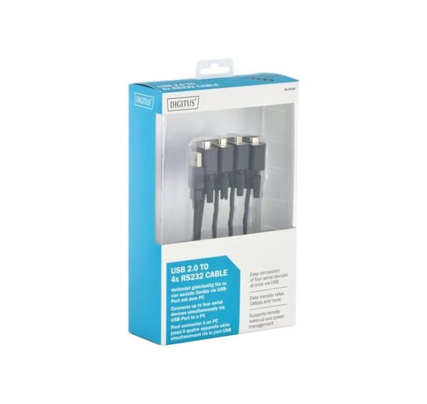 Digitus, USB til seriel adapter, USB 2.0 til 4xRS232 kabel, DA-70159