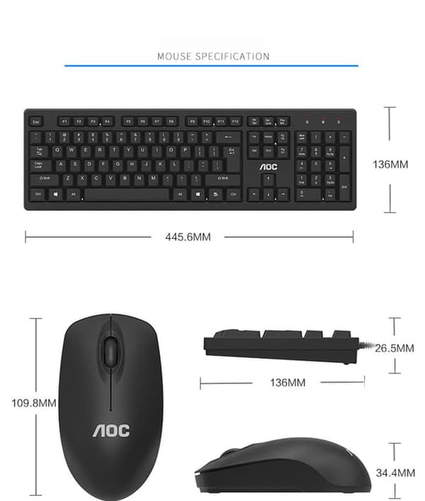 AOC KM210 trådlöst tangentbord och mus Intelligent energisparande mus och tangentbord för hemdator bärbar dator tangentbord och mus