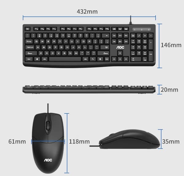AOC KM151 trådbundet tangentbord och musuppsättning spel kontor hem USB stationär bärbar dator tangentbord och musuppsättning