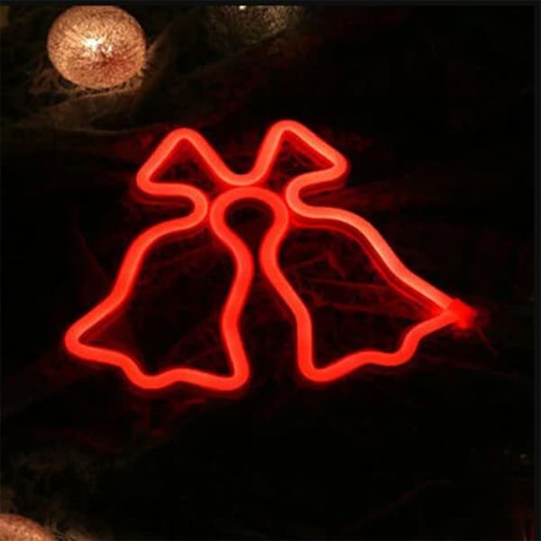 Dubbellampor med LED-neon, julklockor med röd USB-A-port