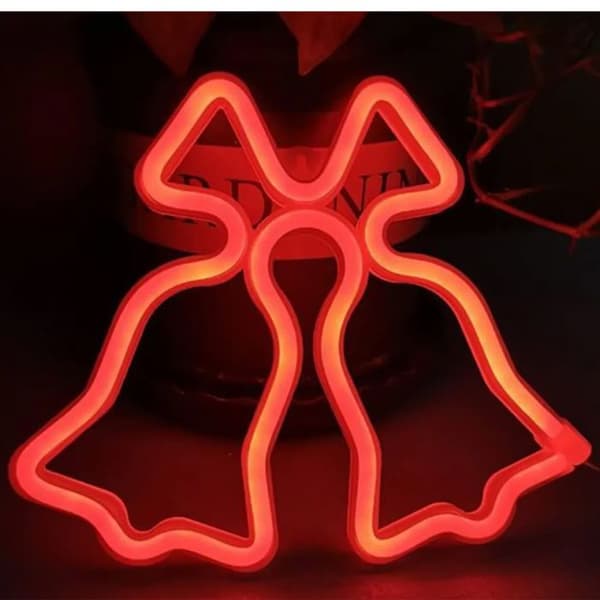 Dubbellampor med LED-neon, julklockor med röd USB-A-port