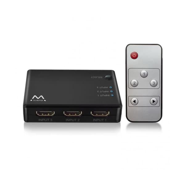 HDMI-switch 3 portar 4K 30Hz USB-driven inkluderar fjärrkontroll