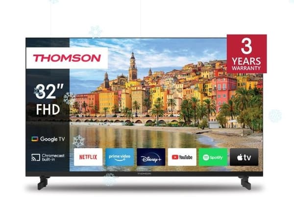 TV 32" (smart/fhd, 1920x1080, trådløst LAN, bluetooth, google TV, sort, 32fg2s14), Thomson Sort
