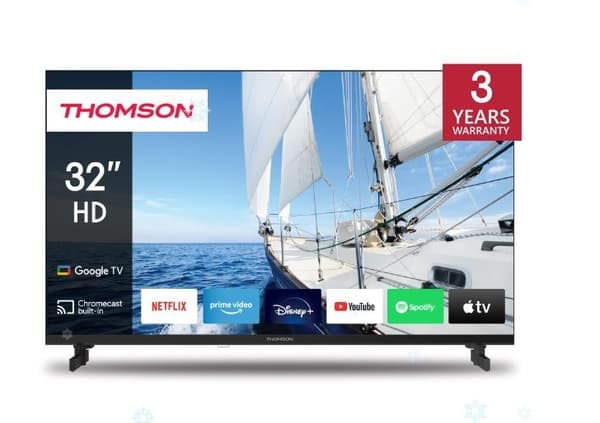 TV-apparat 32" (smart/hd, 1366x768, trådlöst LAN, bluetooth, google TV, svart, 32hg2s14), Thomson Svart