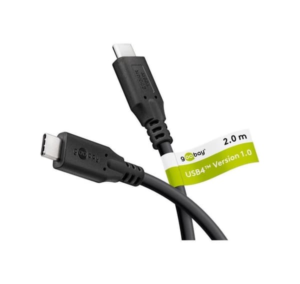 Goobay USB-C™-kabel, USB4™, 100 W, 20 Gbit/s, strømforsyning, 2 m, sort
