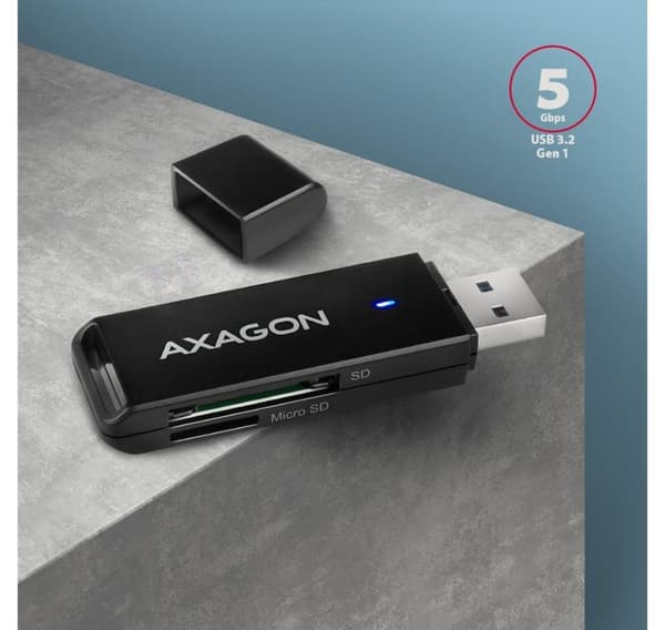AXAGON, Slank super-speed USB 3.2 Gen 1 kortlæser med et direkte USB-A stik, CRE-S2N