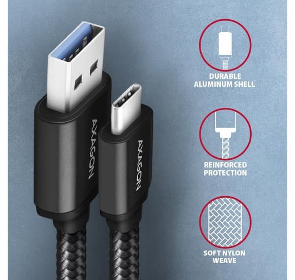 AXAGON, USB Typ C - USB Typ A, Data och laddning USB 3.2 Gen1-kabel, 1,5 m, BUCM3-AM15AB