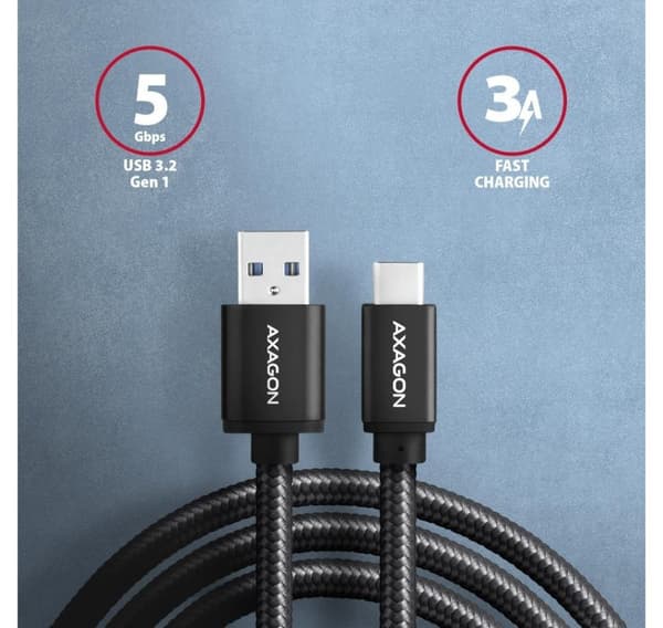 AXAGON, USB Typ C - USB Typ A, Data och laddning USB 3.2 Gen1-kabel, 1,5 m, BUCM3-AM15AB