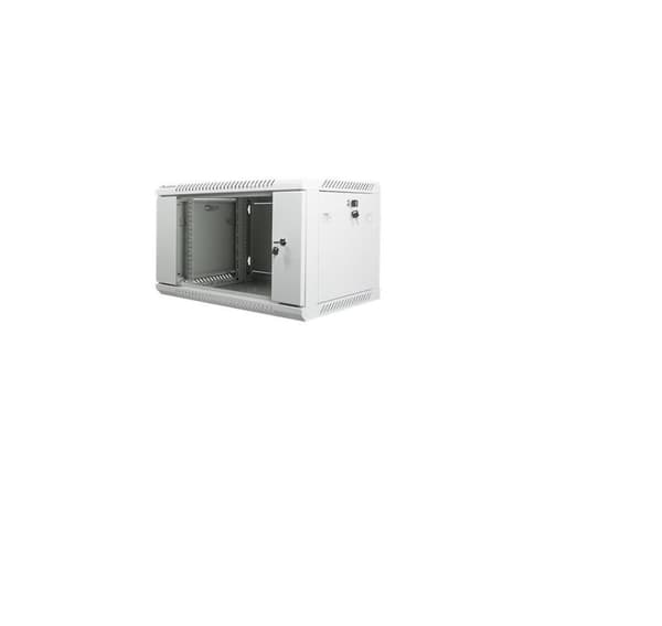 Lanberg Rackskåp 19" väggfäste 6U/600x450 (plattpack) med glasdörr V2, grå