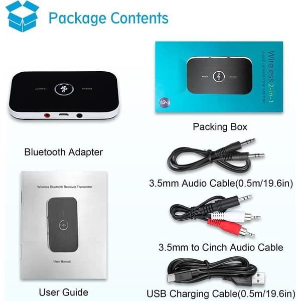 Bluetooth Adapter Receiver, Bluetooth Transmitter Receiver5.0 Transmitter Receiver,2in1 med 3,5 mm Audio Output Adapter