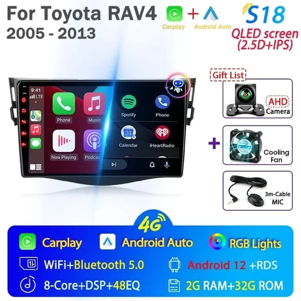 Bilradio, Android 12, Carplay integration, GPS-navigation, T10-2 Kamera-64G DVR