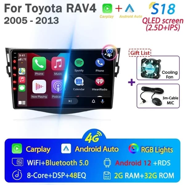 Bilradio, Android 12, Carplay integration, GPS-navigation, T10-2 Kamera-64G DVR